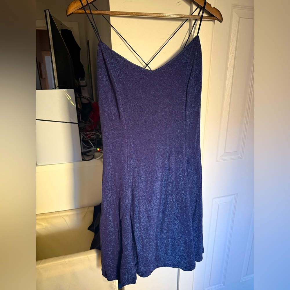 Strappy navy glitter sparkle skater dress - XL